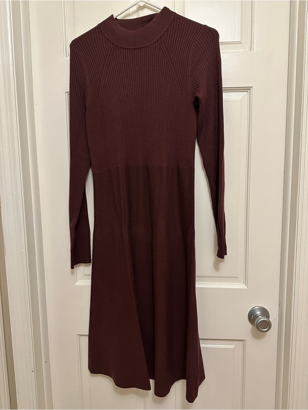 41 Hawthorn Ribbed Mock-Neck Long Sleeve Dress in Deep Brown